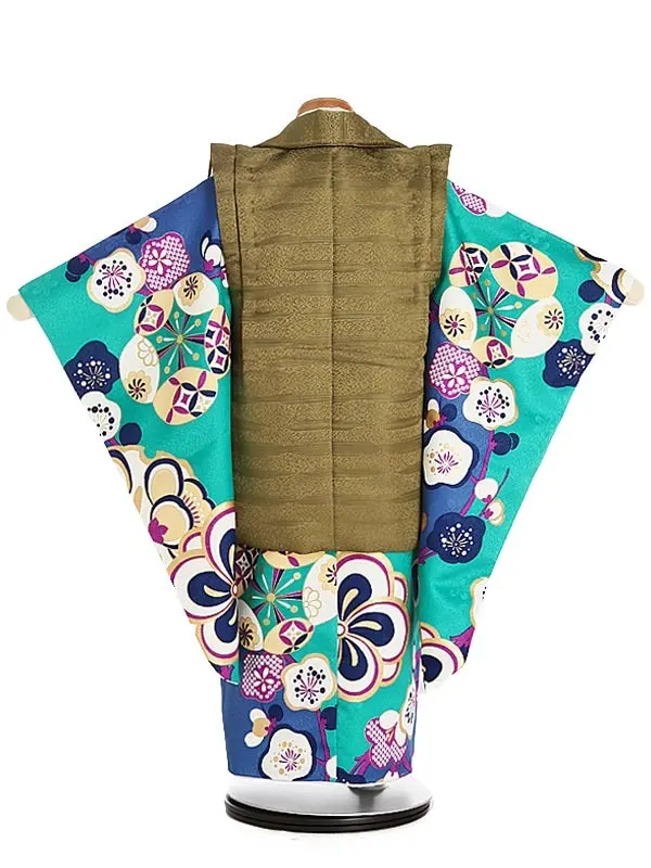 七五三（3歳男の子被布）0198 ねじ梅 モダン 抹茶/緑