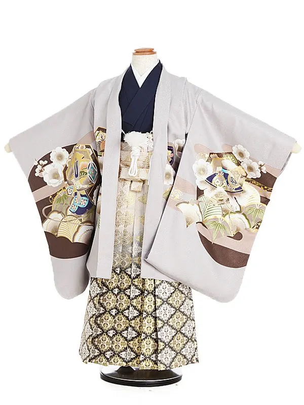 七五三（5歳 6歳 男の子 羽織袴）0366 亀甲 紫 白 /金 鷹