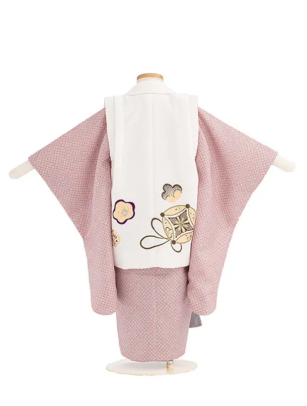 七五三（3歳男の子被布）0491 白 紫 赤茶 絞り柄