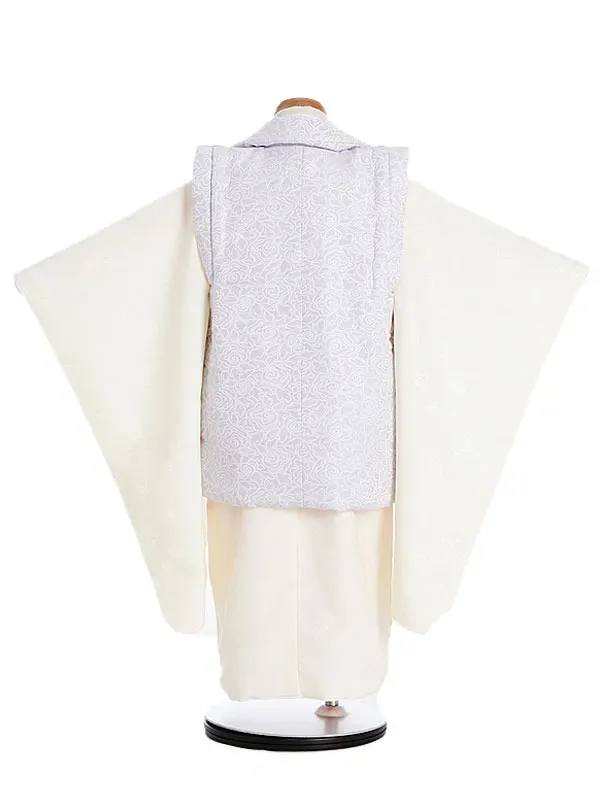 七五三（3歳女の子被布）0265 ラメジャガード ラベンダー バラ