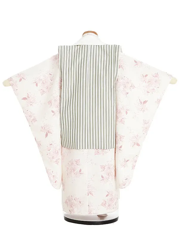 七五三（3歳女の子被布）0363 ラフィネココ グレー ストライプ 縞/ピンク