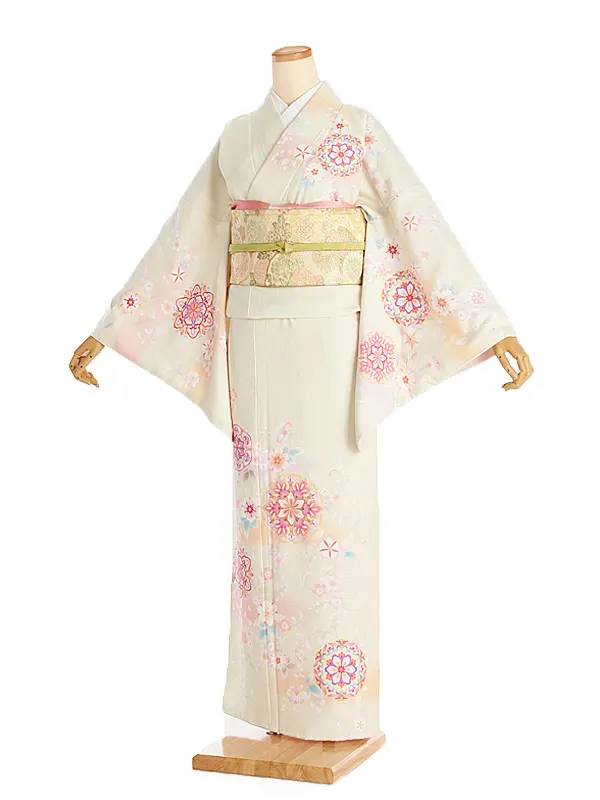 訪問着044クリーム・花柄 tk