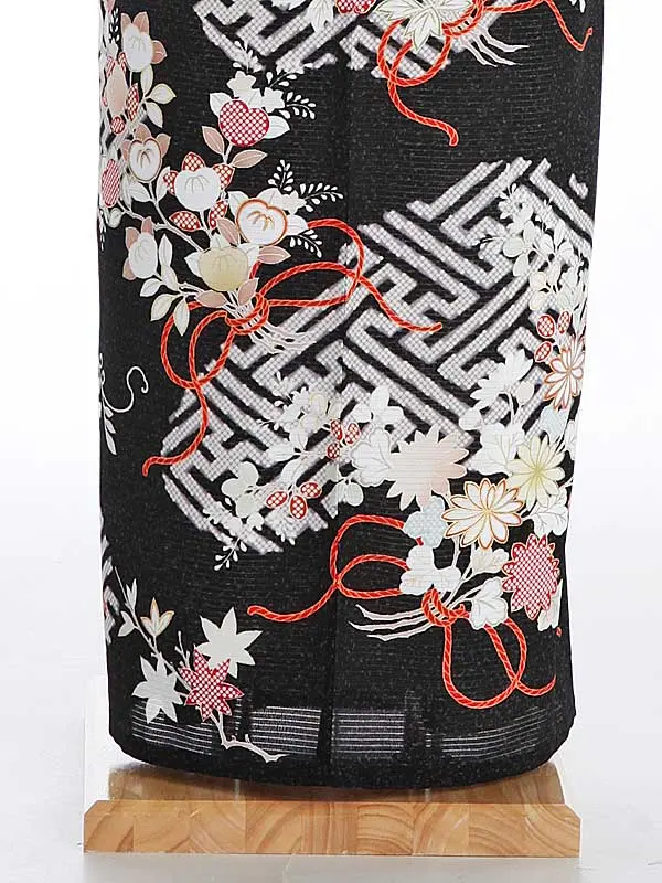 夏訪問着046(絽)四季の花 黒 JAPANSTYLE tk