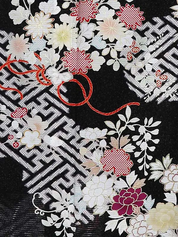 夏訪問着046(絽)四季の花 黒 JAPANSTYLE tk