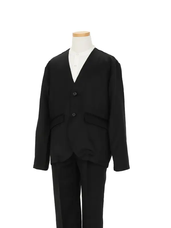 [卒業スーツ]長ズボン/黒ノーカラージャケットスーツ/S002