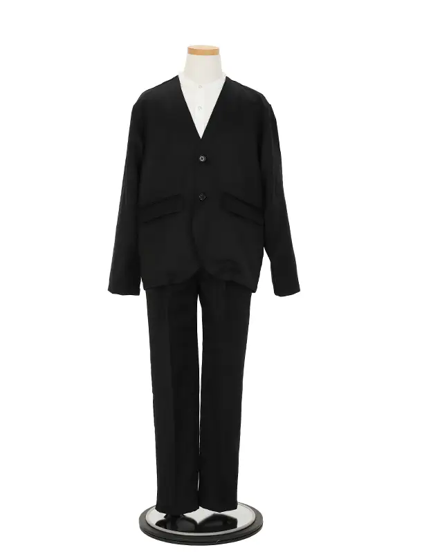 [卒業スーツ]長ズボン/黒ノーカラージャケットスーツ/S002