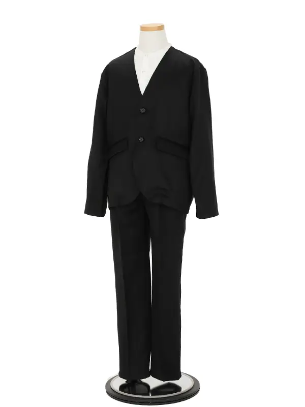 [卒業スーツ]長ズボン/黒ノーカラージャケットスーツ/S002
