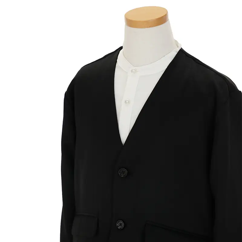 [卒業スーツ]長ズボン/黒ノーカラージャケットスーツ/S002