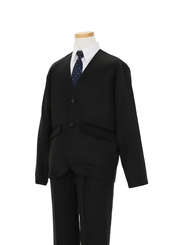 [卒業スーツ]長ズボン/黒ノーカラースーツ/ドット柄ネクタイ/S003