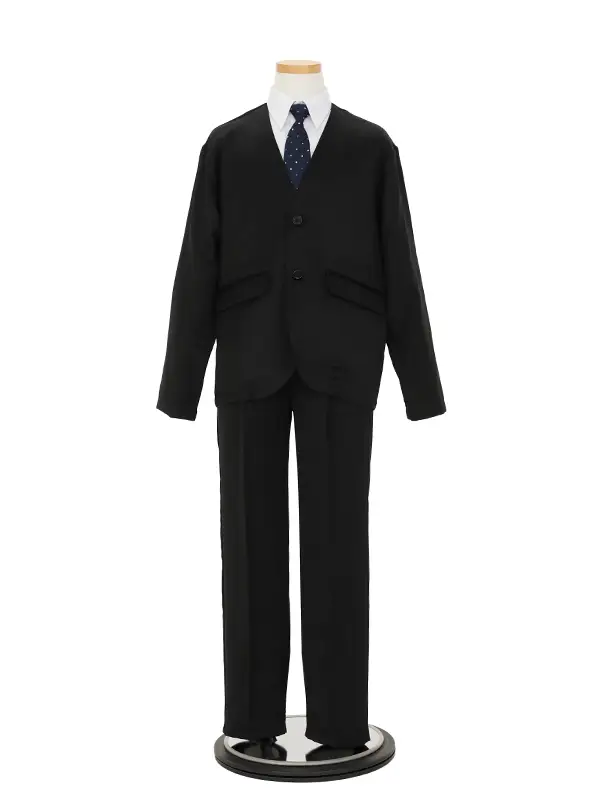 [卒業スーツ]長ズボン/黒ノーカラースーツ/ドット柄ネクタイ/S003