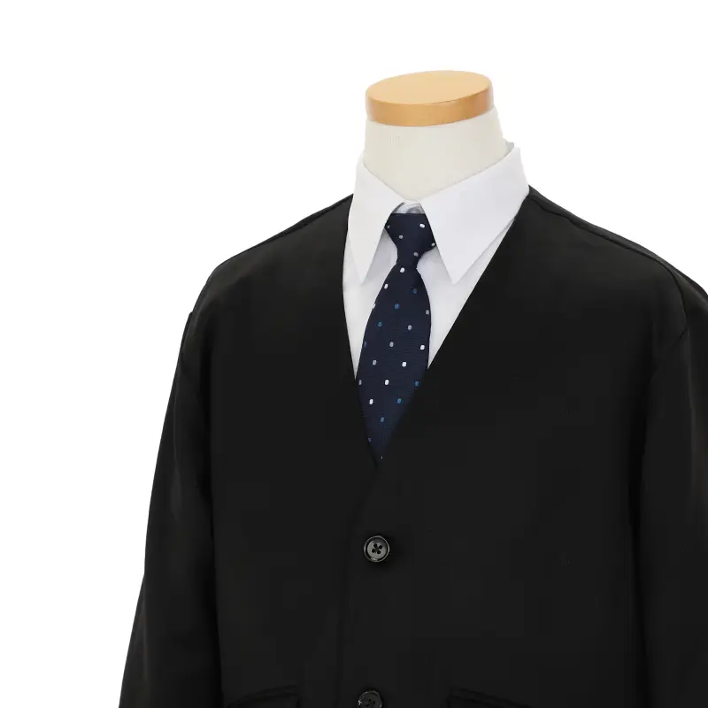 [卒業スーツ]長ズボン/黒ノーカラースーツ/ドット柄ネクタイ/S003