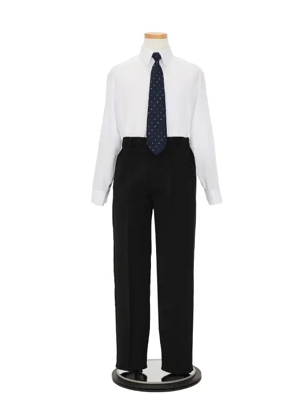 [卒業スーツ]長ズボン/黒ノーカラースーツ/ドット柄ネクタイ/S003