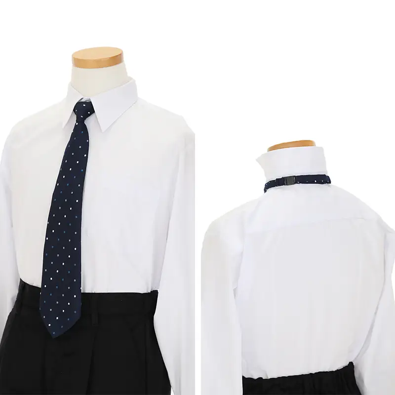 [卒業スーツ]長ズボン/黒ノーカラースーツ/ドット柄ネクタイ/S003