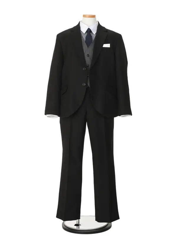 [男児スーツ][B体]ゆったり/長ズボン/黒3ピース2つ釦/S001
