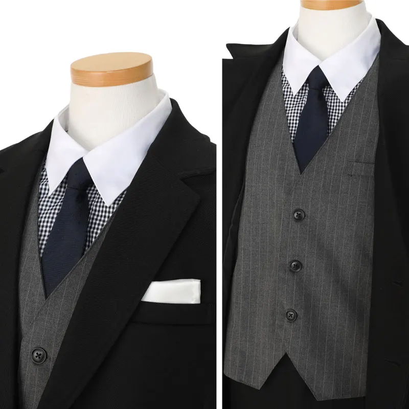 [男児スーツ][B体]ゆったり/長ズボン/黒3ピース2つ釦/S001