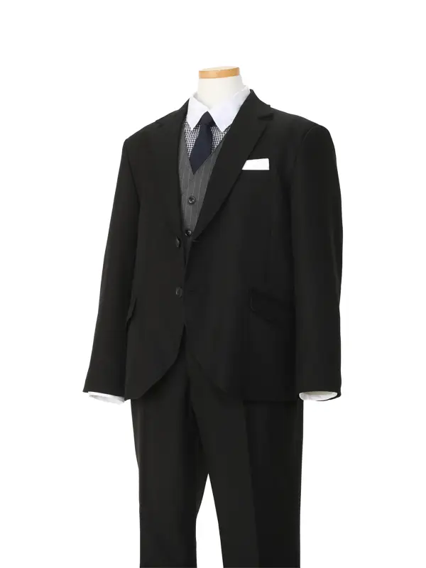 [男児スーツ][K体]ビッグサイズ/長ズボン/黒3ピース2つ釦/S001