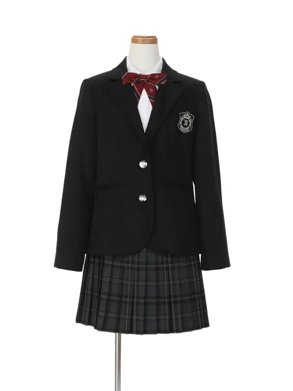[女児スーツ]黒JK×プリーツスカート/チャコールチェック/C001