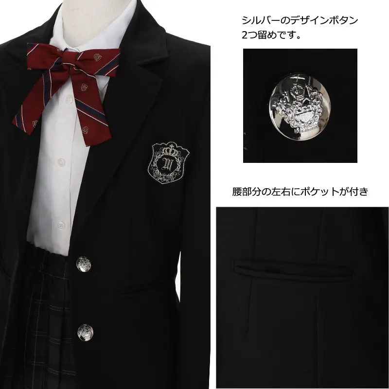 [女児スーツ]黒JK×プリーツスカート/チャコールチェック/C001