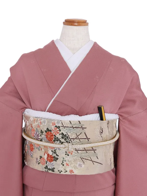 色留袖35薄あずき色裾金箔　桜松小模様　正絹