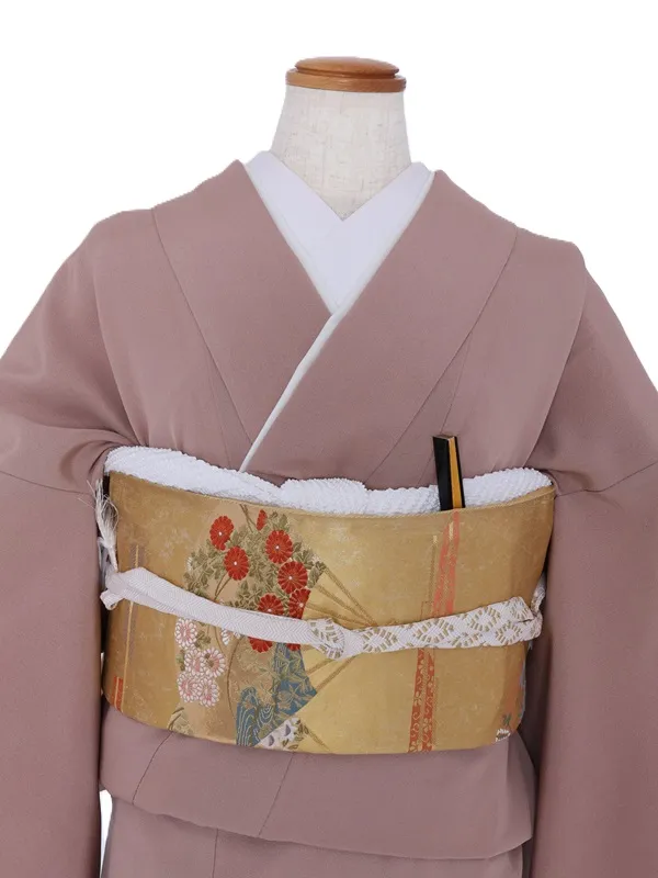 色留袖65梅ねずみ色ぼかし金箔山水文様　正絹