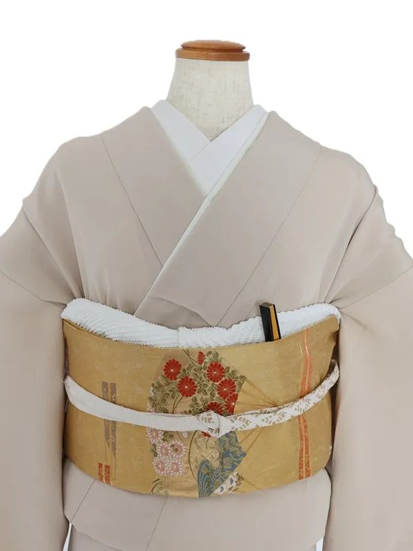 色留袖66ﾊﾟｰﾙｸﾞﾚｰ金閣寺　正絹