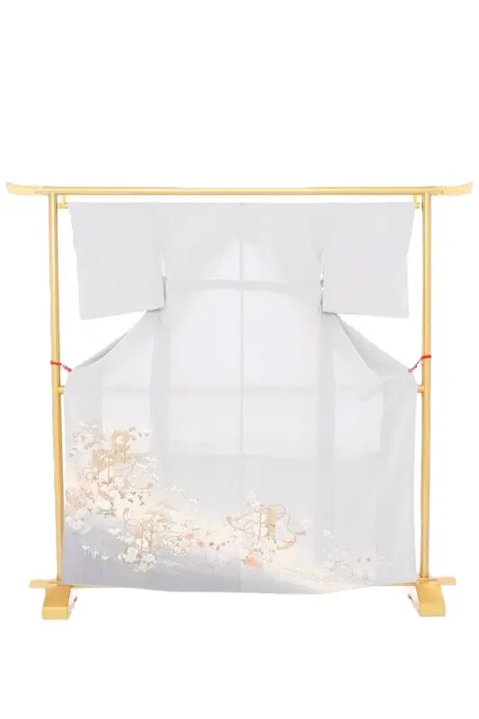 色留袖93薄ｸﾞﾚｰ玉手箱　四季の花