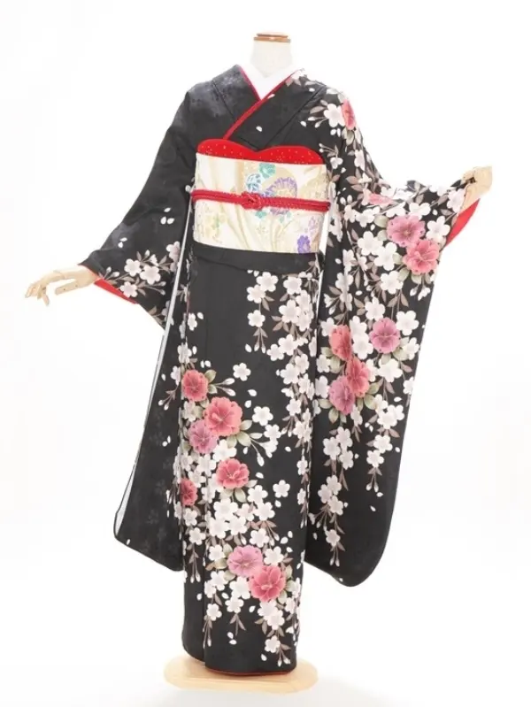 振袖630/黒地しだれ桜づくし