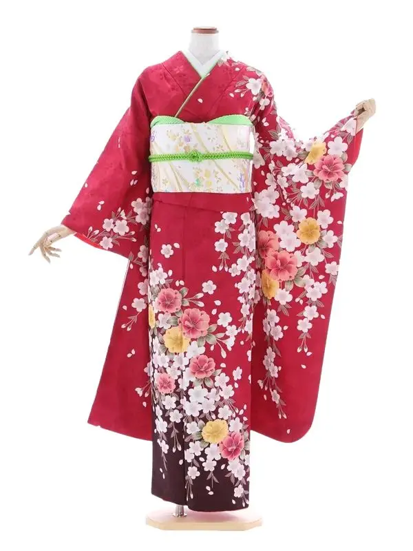 振袖631/ﾜｲﾝ色しだれ桜づくし
