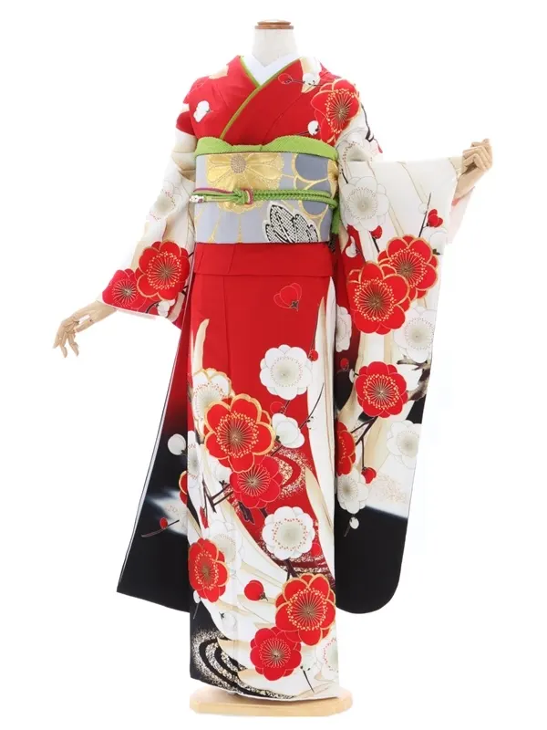 振袖900/赤地に梅の花柄