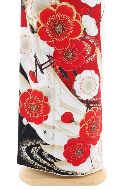 振袖900/赤地に梅の花柄