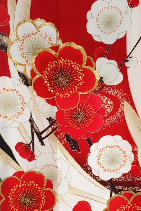振袖900/赤地に梅の花柄