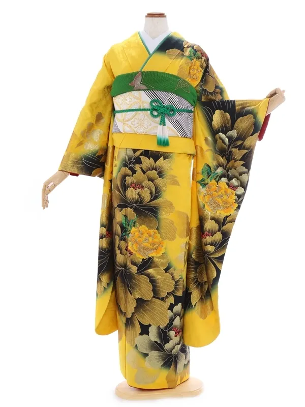 振袖971/イエローｺﾞｰﾙﾄﾞ 大輪牡丹