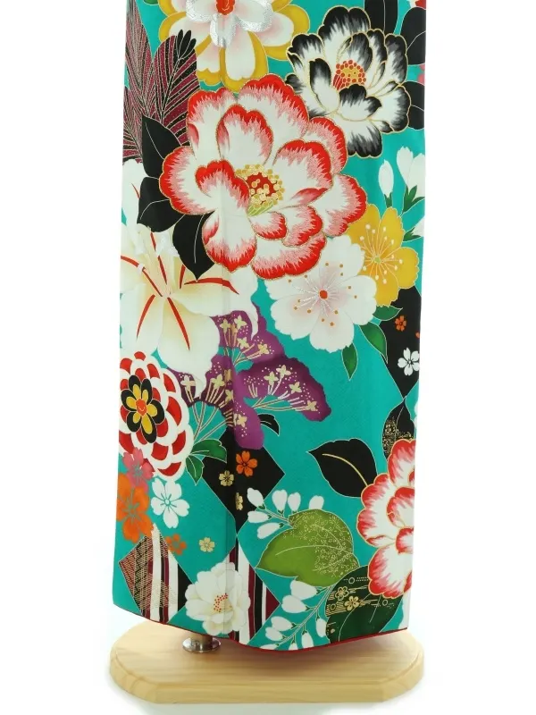振袖1001/深海グリーン・カサブランカ・牡丹花柄