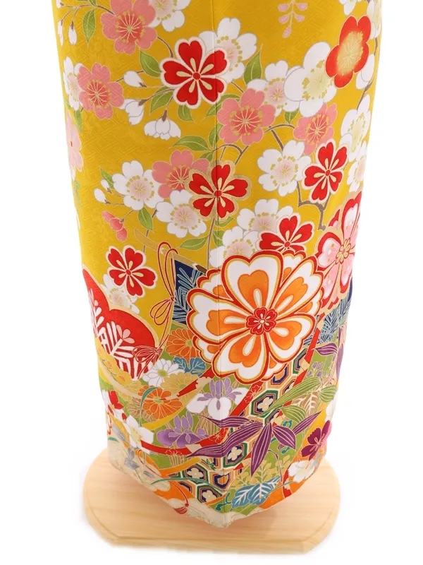 振袖1003/うこん色裾オレンジぼかし　桜・笹柄