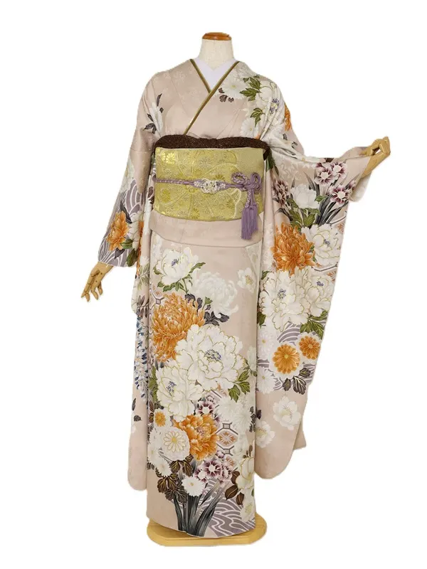 振袖1040/くすみﾋﾟﾝｸ 八重菊 牡丹