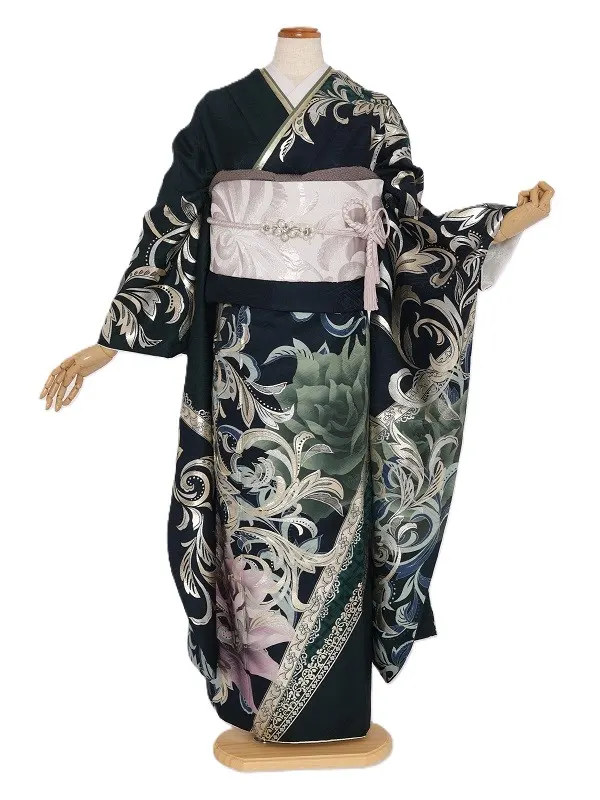 振袖1078/紺 紫洋花