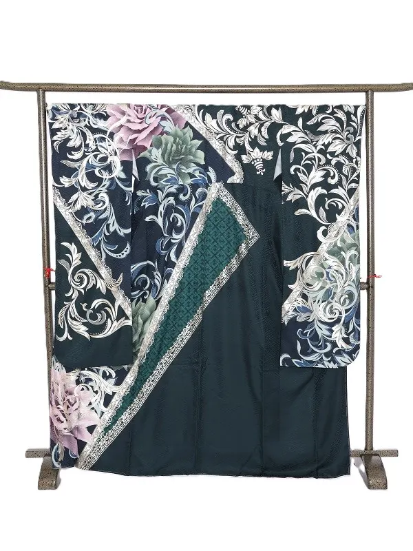 振袖1078/紺 紫洋花