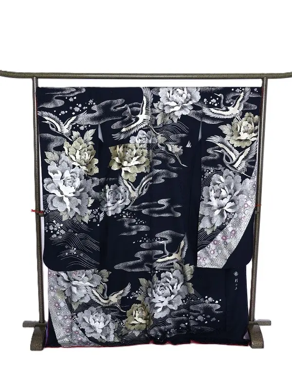 振袖1079/濃紺 薔薇 鳳凰 金彩 桂由美