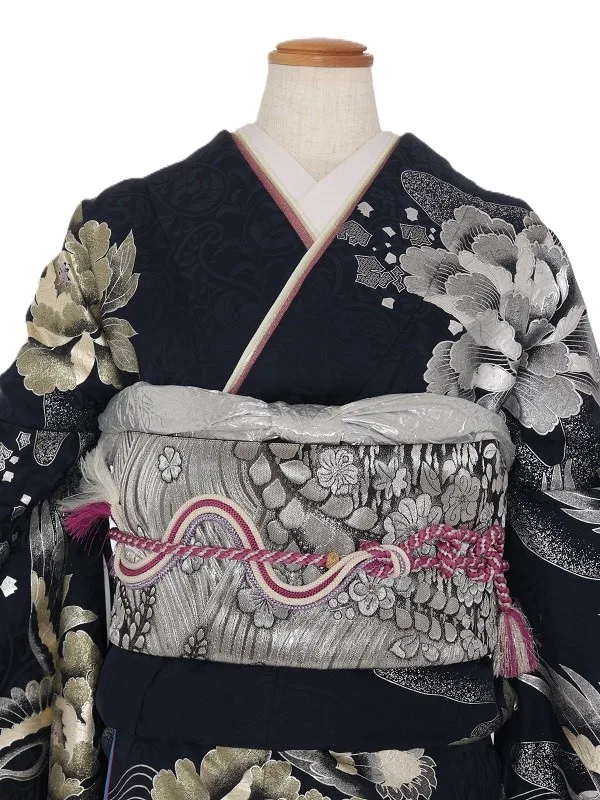 振袖1079/濃紺 薔薇 鳳凰 金彩 桂由美