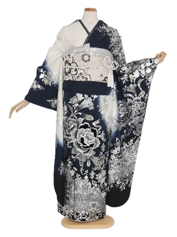 振袖1080/濃紺 薔薇 金彩　桂由美