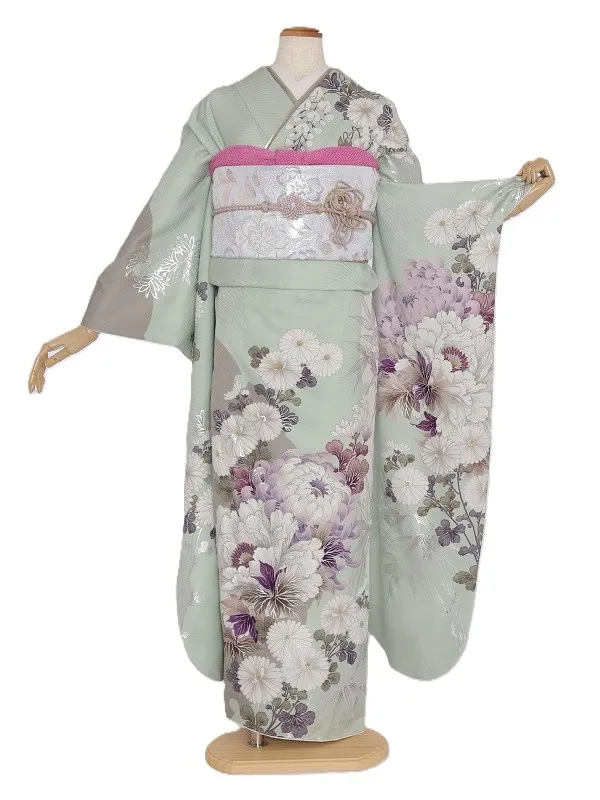 振袖1082/ﾊﾟｽﾃﾙｸﾞﾘｰﾝ 牡丹 菊