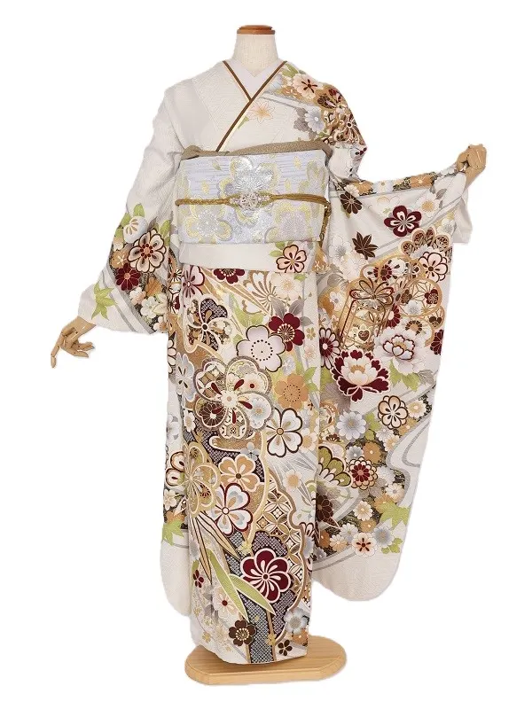 振袖1083/白 ねじ梅 古典柄
