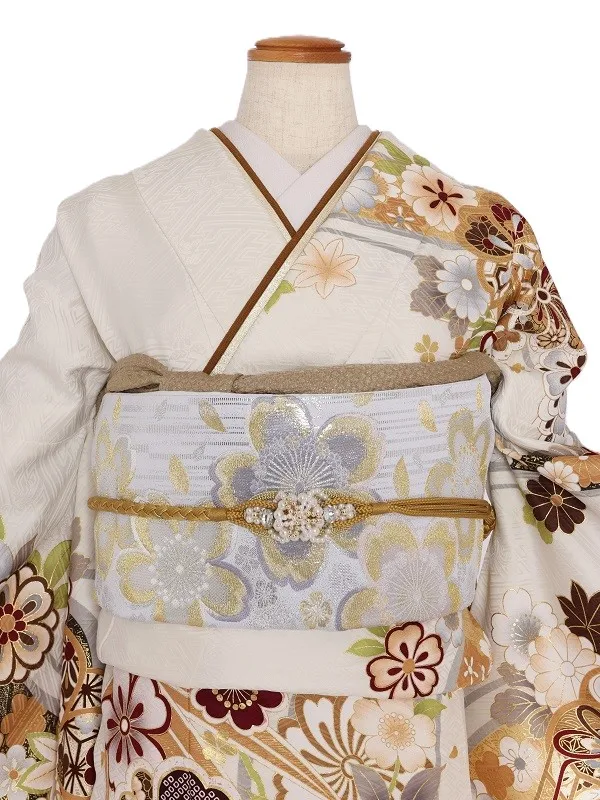 振袖1083/白 ねじ梅 古典柄