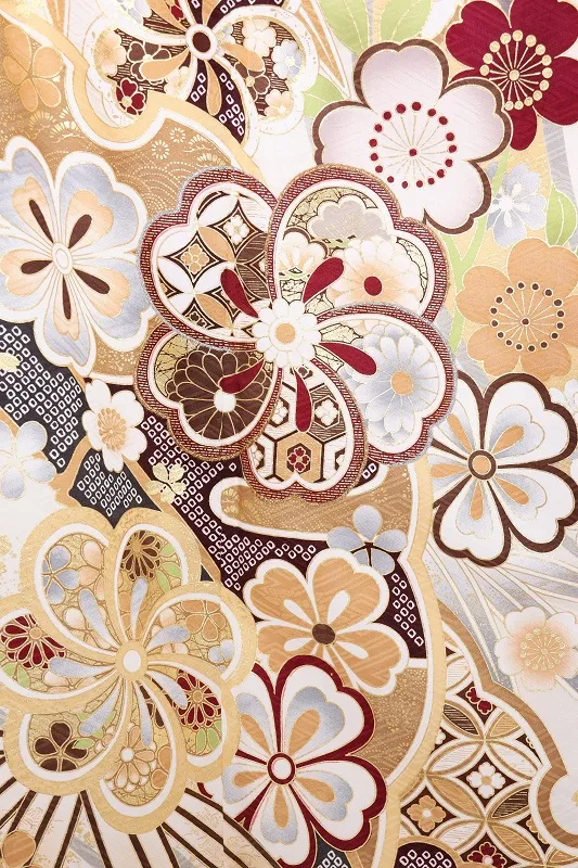 振袖1083/白 ねじ梅 古典柄