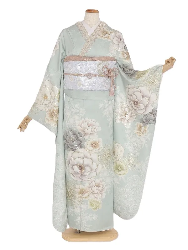 振袖1084/薄水色 牡丹