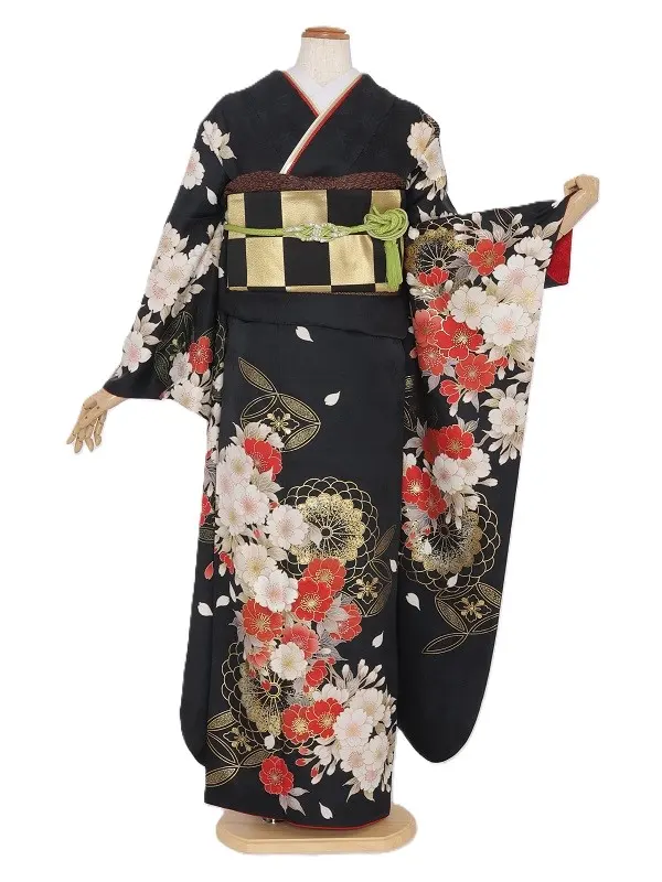 振袖1085/黒 赤白桜