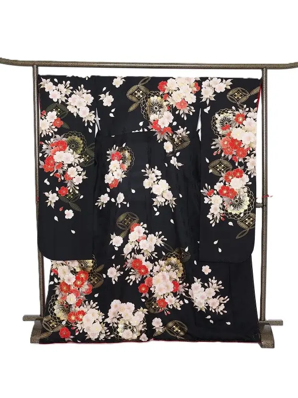 振袖1085/黒 赤白桜
