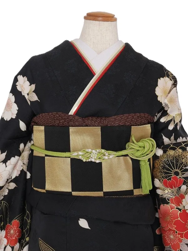 振袖1085/黒 赤白桜