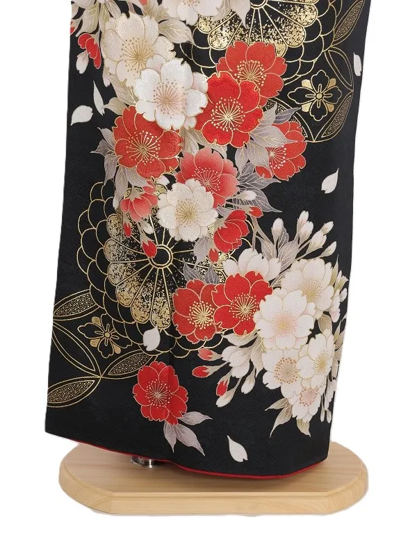振袖1085/黒 赤白桜