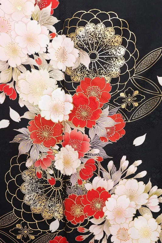 振袖1085/黒 赤白桜